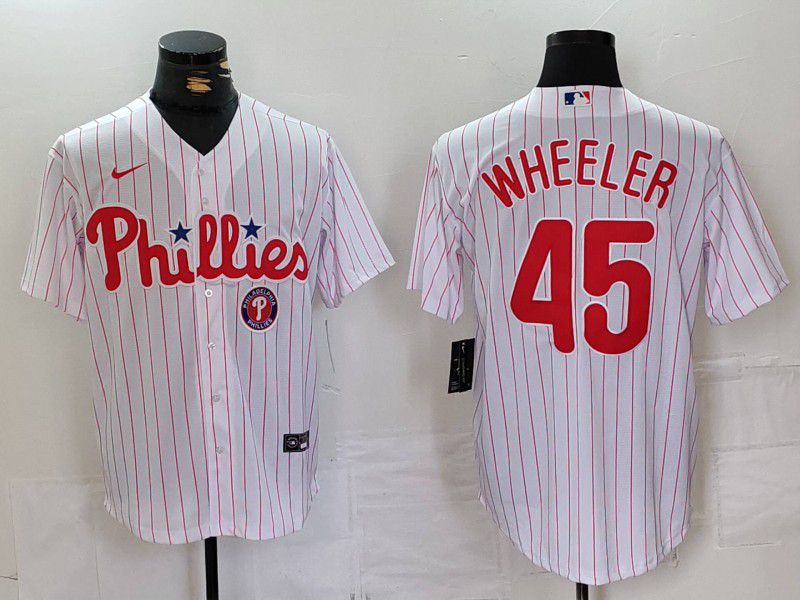 Men Philadelphia Phillies #45 Wheeler White stripe Nike Game 2024 MLB Jersey style 3